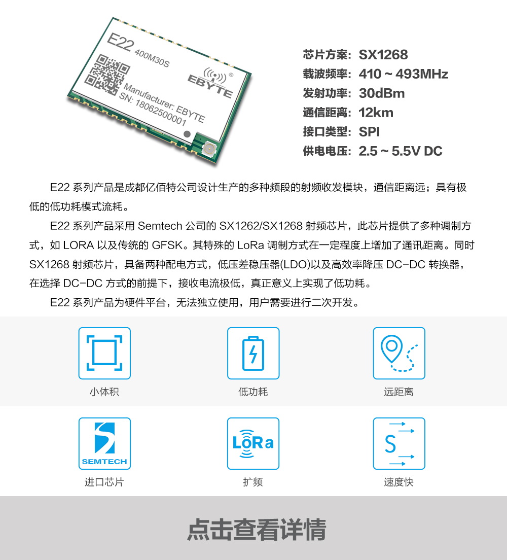 E22lora无线通信模块 产品动态_E22-400M30S_CN