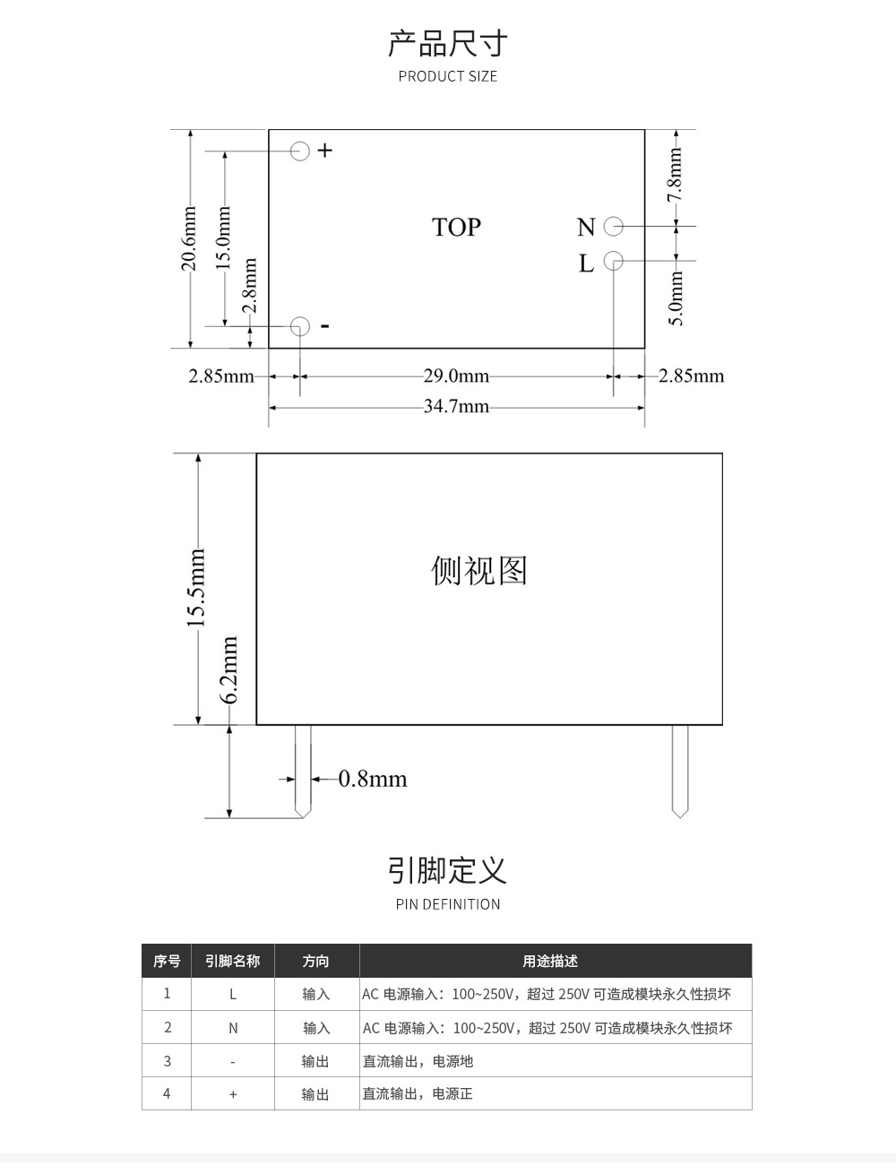 电源模块产品尺寸引脚定义 16