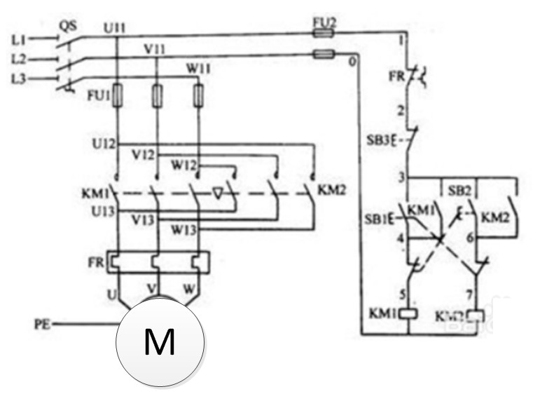 电动机按钮联锁正反转控制电路图 电动机按钮联锁正反转控制电路图