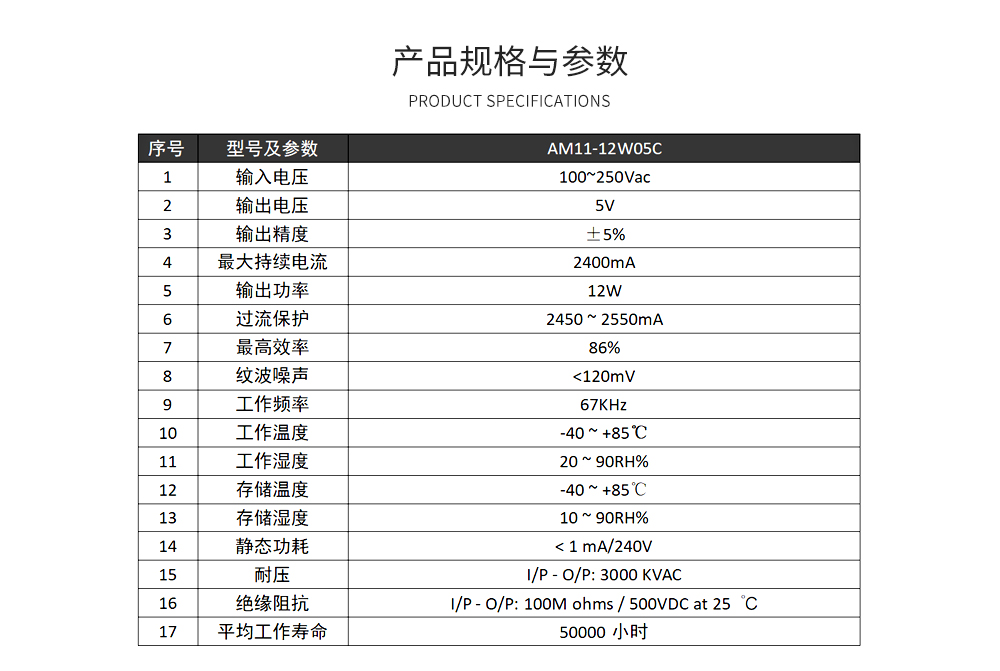 acdc单路降压电源模块 AM11_12