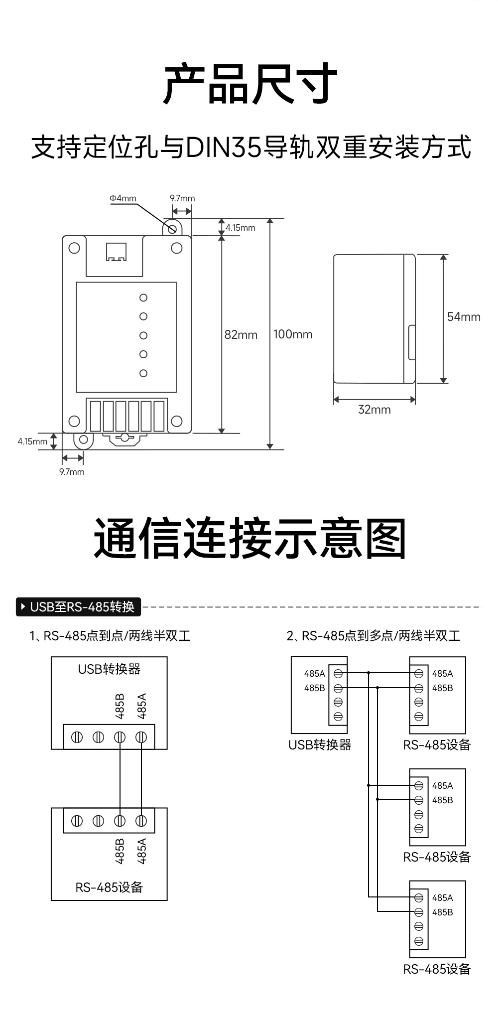 E810-U21 2路USB转RS485转换模块 (12)