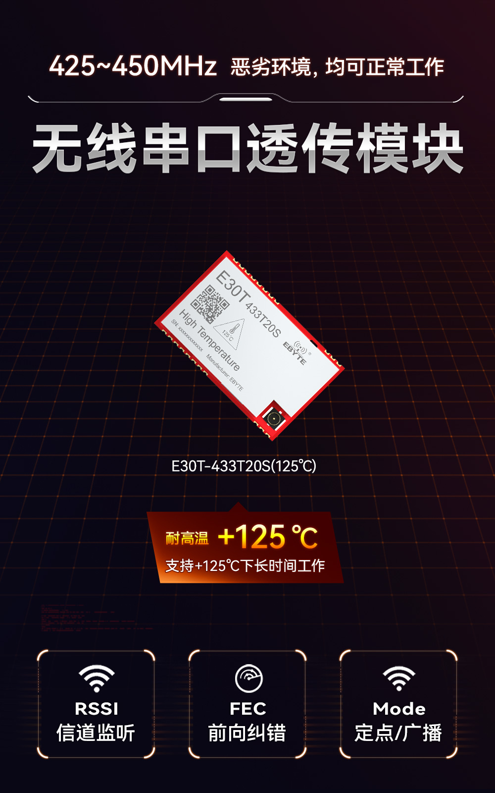 E30T-433T20S(125℃)耐高温无线串口模块详情简介 (1)