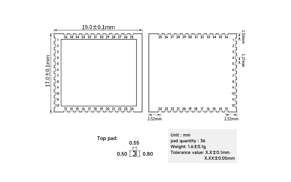 串口转以太网模块 尺寸图 串口转以太网模块 尺寸图