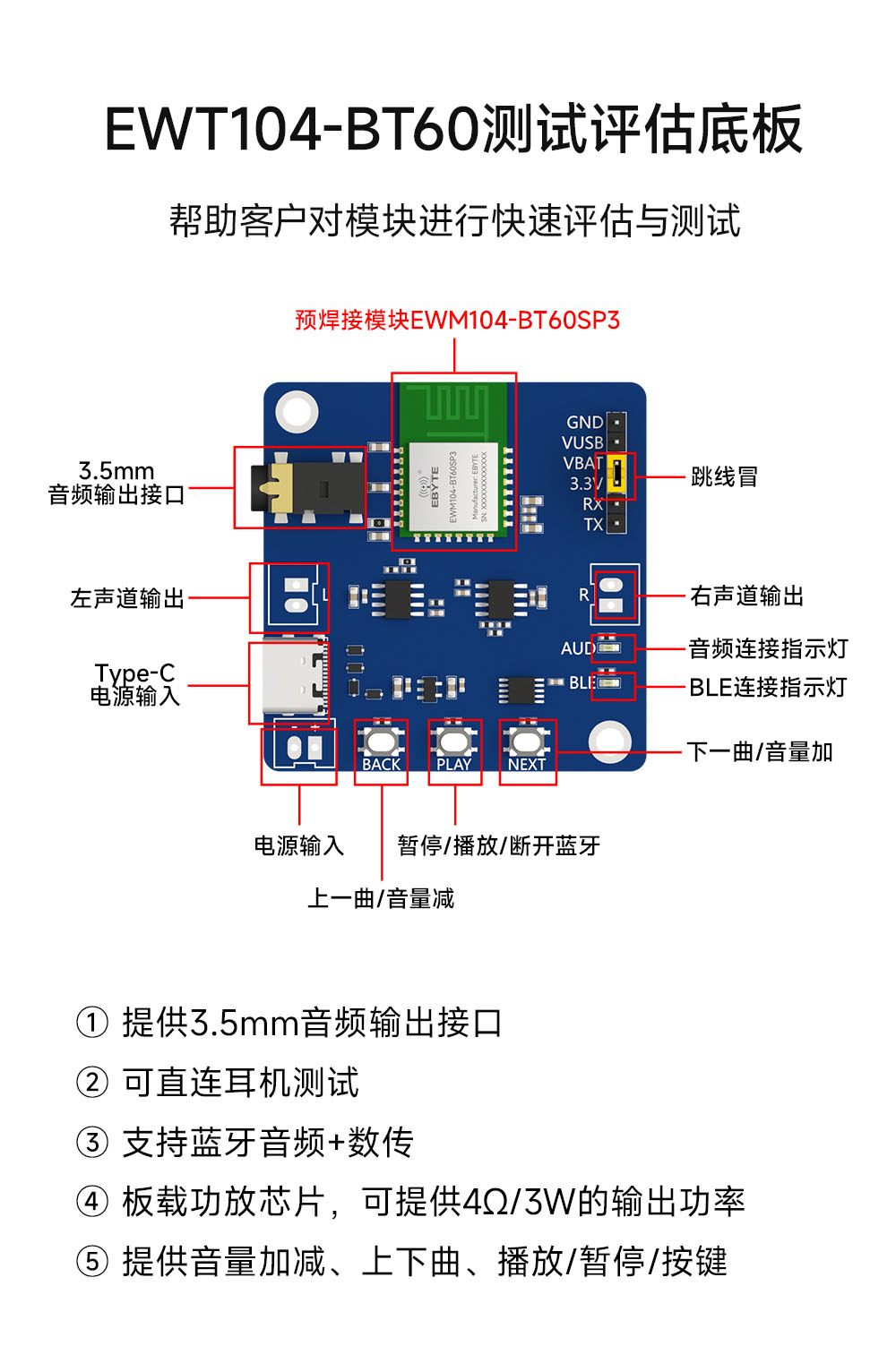 EWT104-BT60 蓝牙音频模块测试套件 (1)