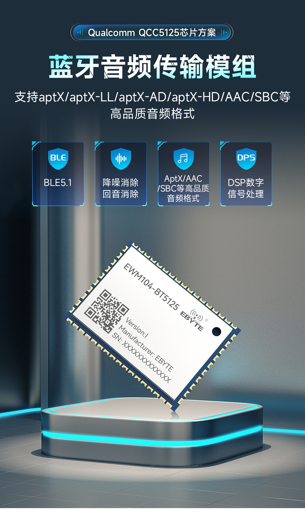 EWM104-BT5125(I2S) BLE5.1 蓝牙音频传输模块 (1)
