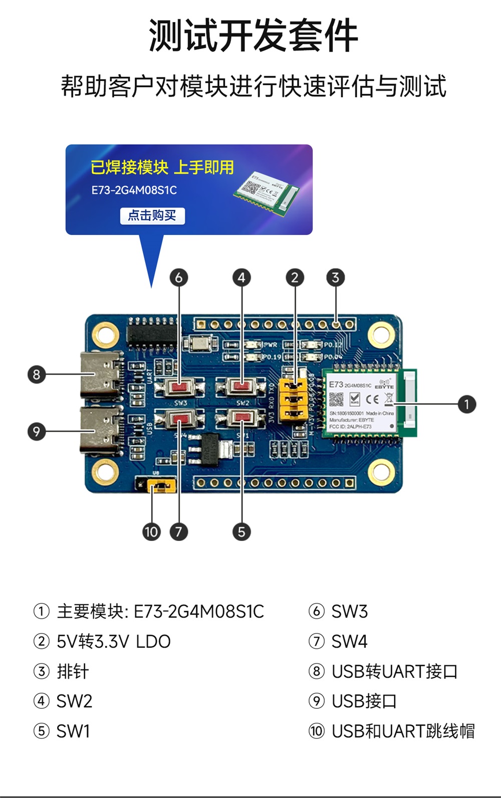 EWT73-2G4M08S1C 蓝牙模块测试套件详情