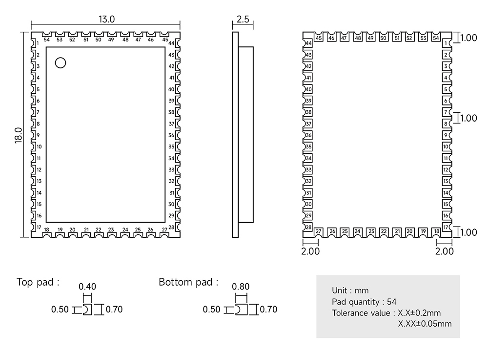 引脚尺寸 EWM104-BT3040(I2S)