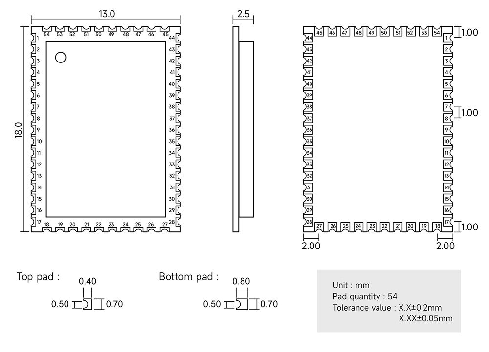 引脚尺寸 EWM104-BT3040(DAC) 引脚尺寸 EWM104-BT3040(DAC)