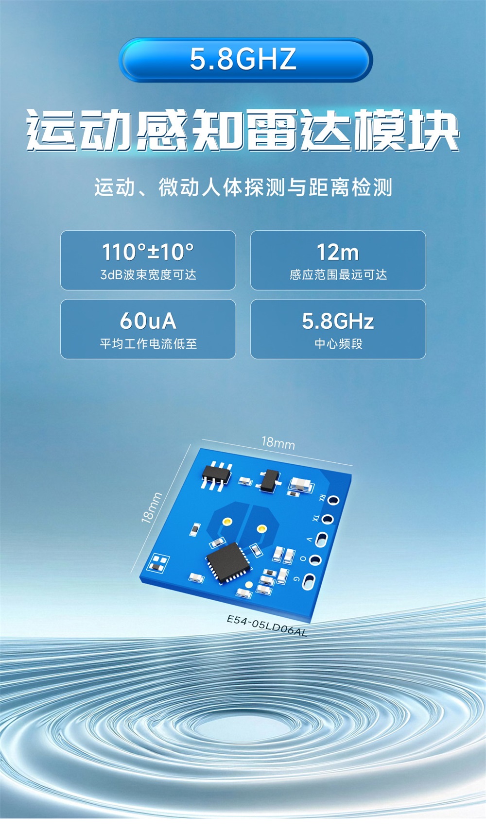 E54-05LD06AL 5.8G运动感知雷达模组 (1)