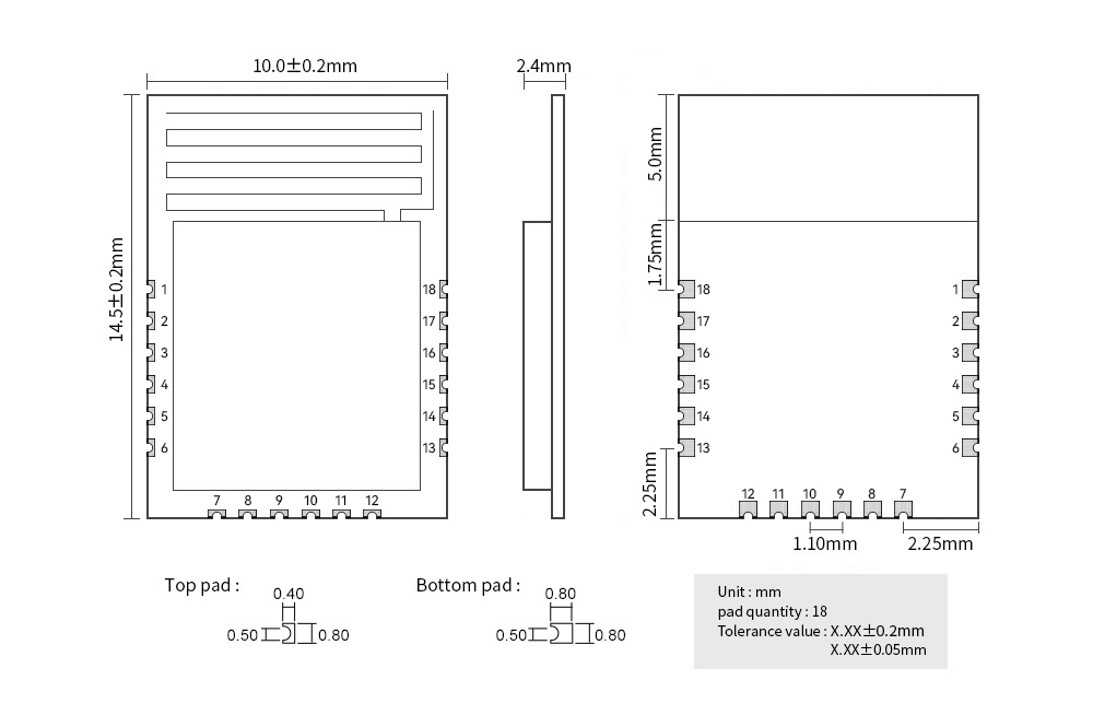 引脚与尺寸图 EWM104-BT41SP 引脚与尺寸图 EWM104-BT41SP