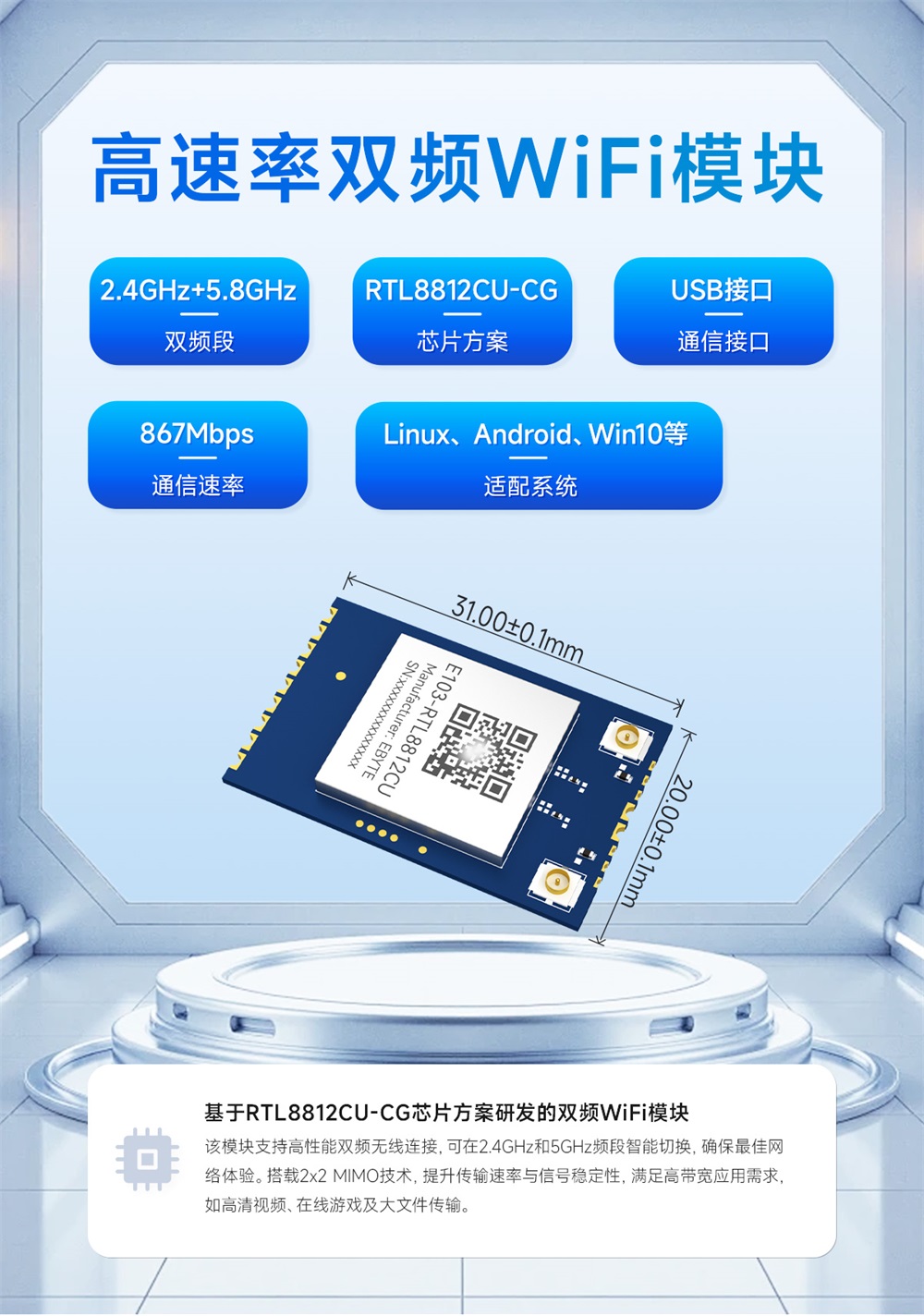 E103-RTL8812CU 高速率双频WiFi模块 (1)