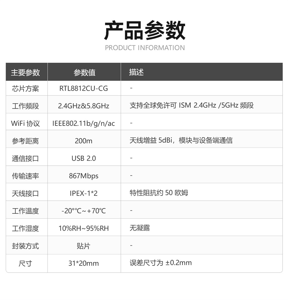 E103-RTL8812CU 高速率双频WiFi模块 (3)